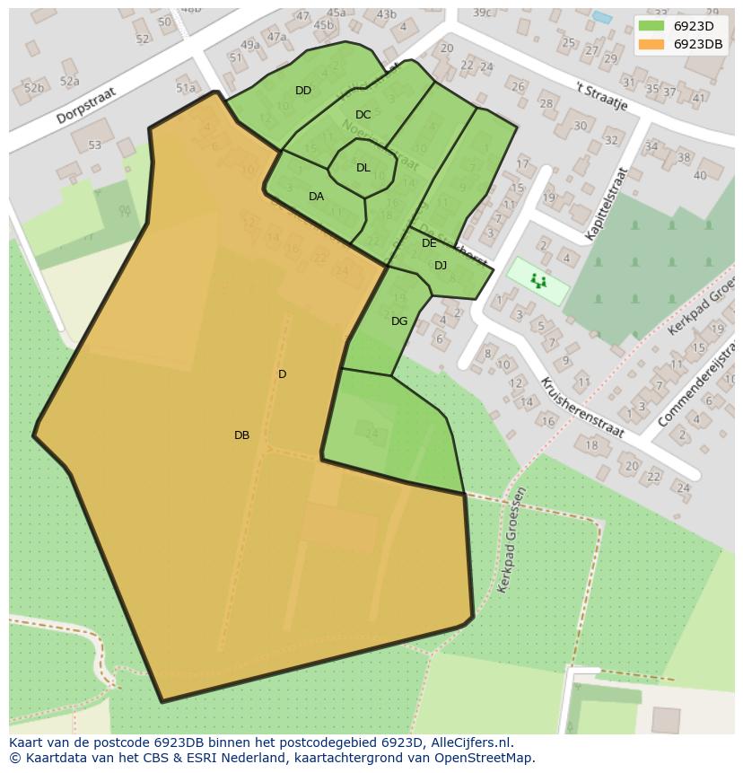 Afbeelding van het postcodegebied 6923 DB op de kaart.