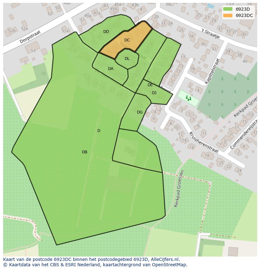 Afbeelding van het postcodegebied 6923 DC op de kaart.