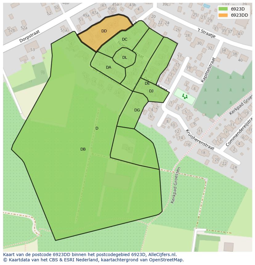 Afbeelding van het postcodegebied 6923 DD op de kaart.