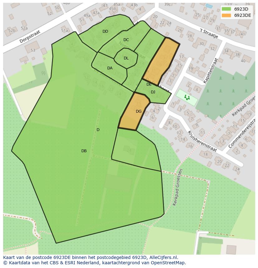 Afbeelding van het postcodegebied 6923 DE op de kaart.