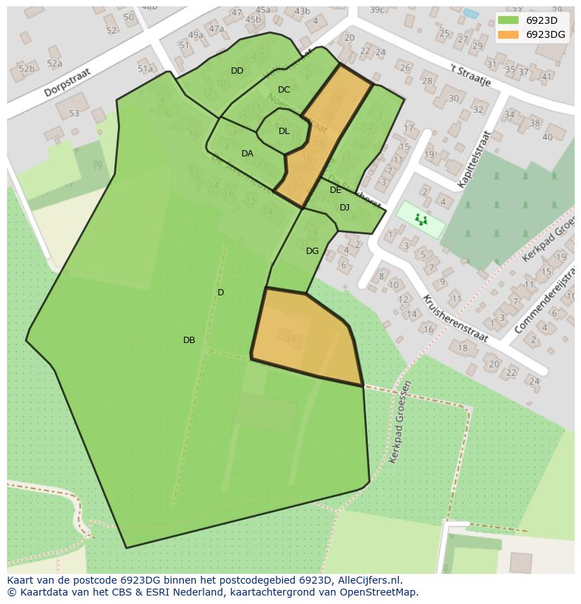 Afbeelding van het postcodegebied 6923 DG op de kaart.