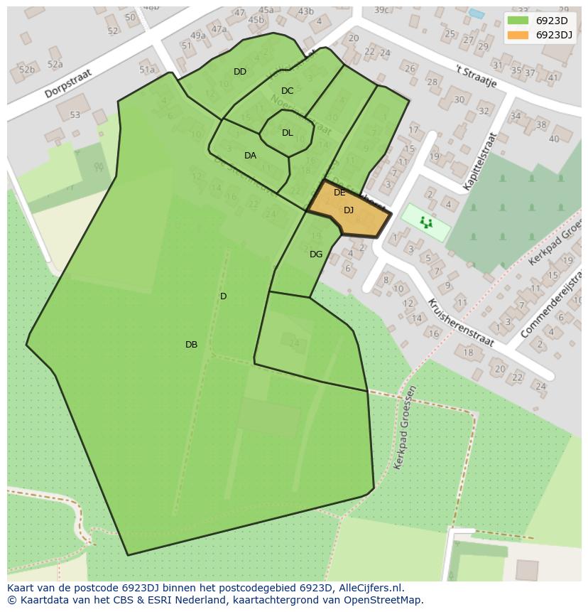 Afbeelding van het postcodegebied 6923 DJ op de kaart.