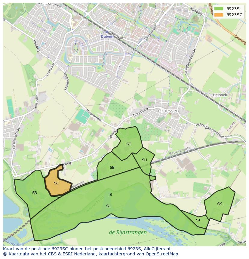 Afbeelding van het postcodegebied 6923 SC op de kaart.