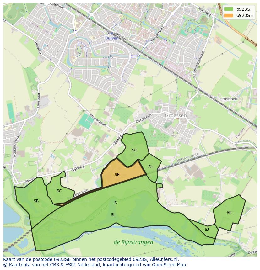 Afbeelding van het postcodegebied 6923 SE op de kaart.
