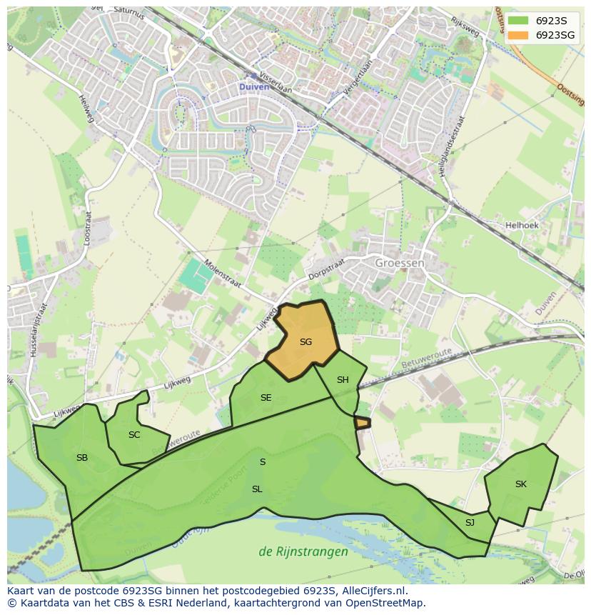 Afbeelding van het postcodegebied 6923 SG op de kaart.