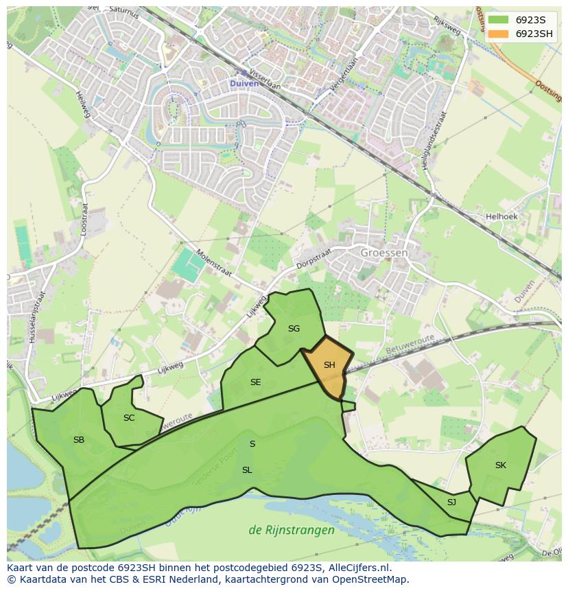 Afbeelding van het postcodegebied 6923 SH op de kaart.