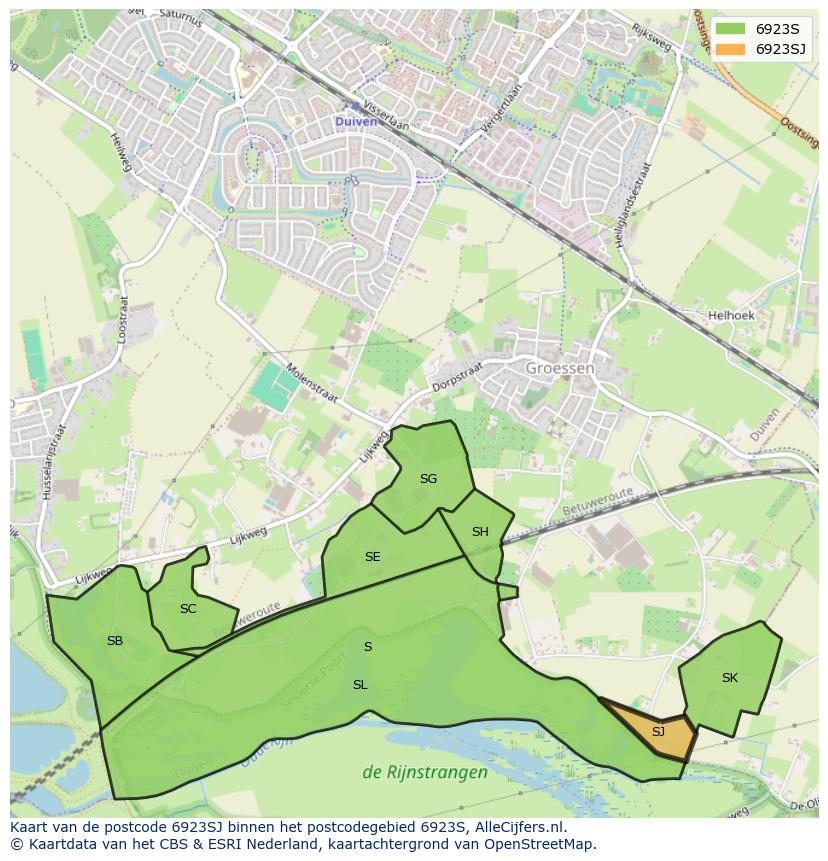 Afbeelding van het postcodegebied 6923 SJ op de kaart.
