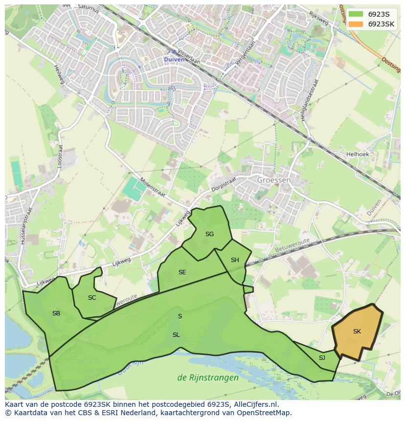 Afbeelding van het postcodegebied 6923 SK op de kaart.