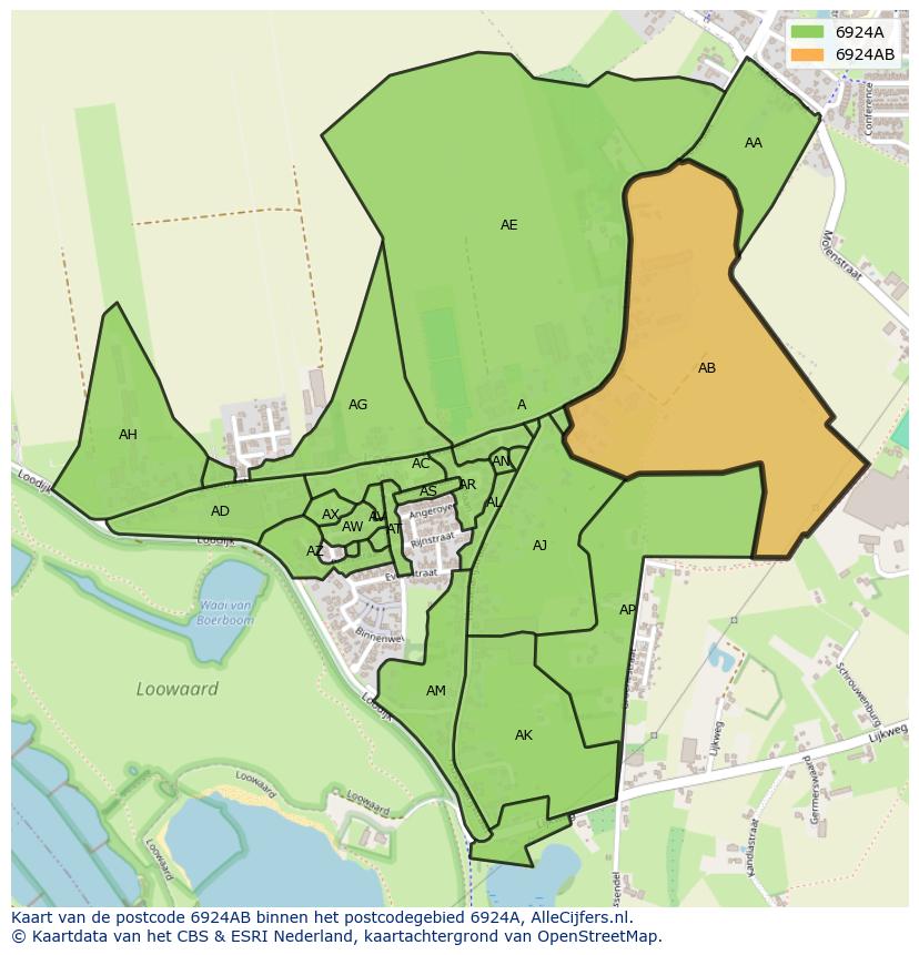 Afbeelding van het postcodegebied 6924 AB op de kaart.