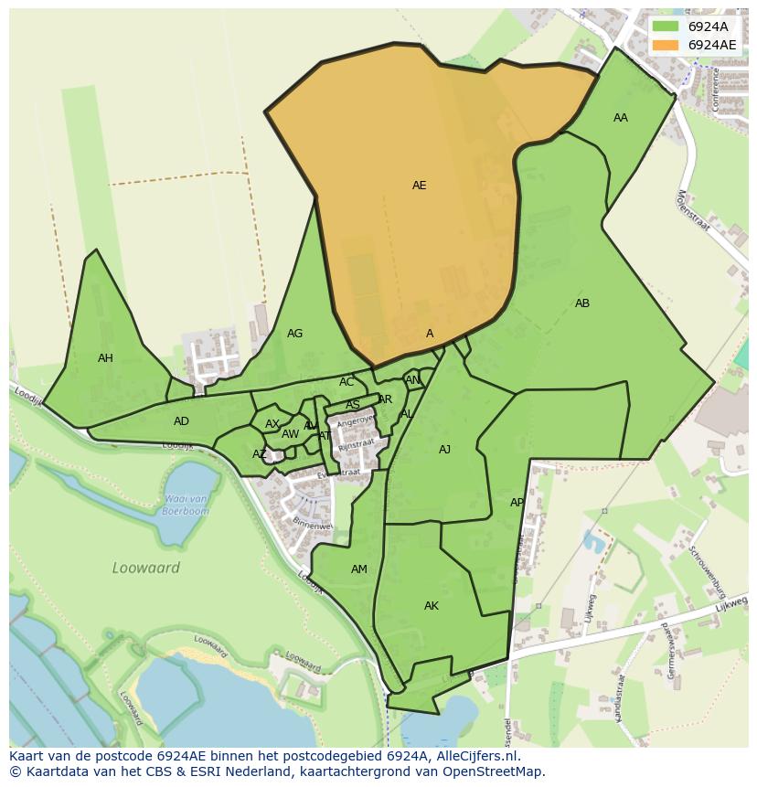 Afbeelding van het postcodegebied 6924 AE op de kaart.