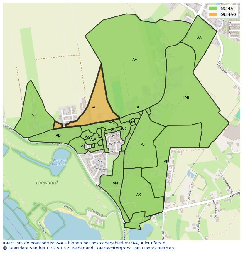 Afbeelding van het postcodegebied 6924 AG op de kaart.