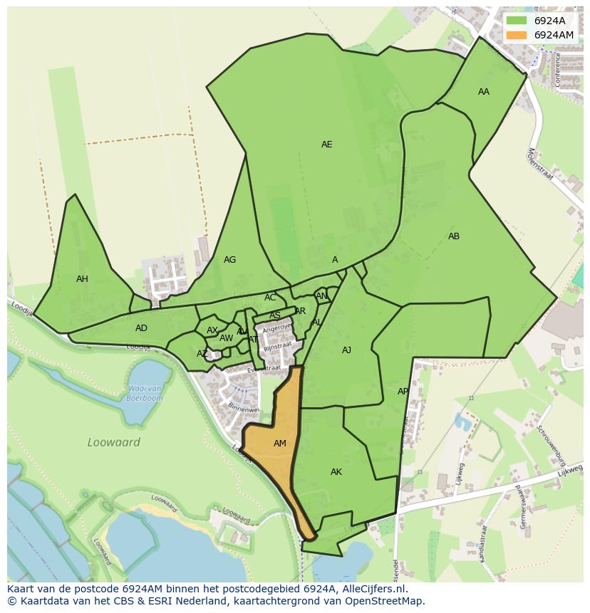 Afbeelding van het postcodegebied 6924 AM op de kaart.