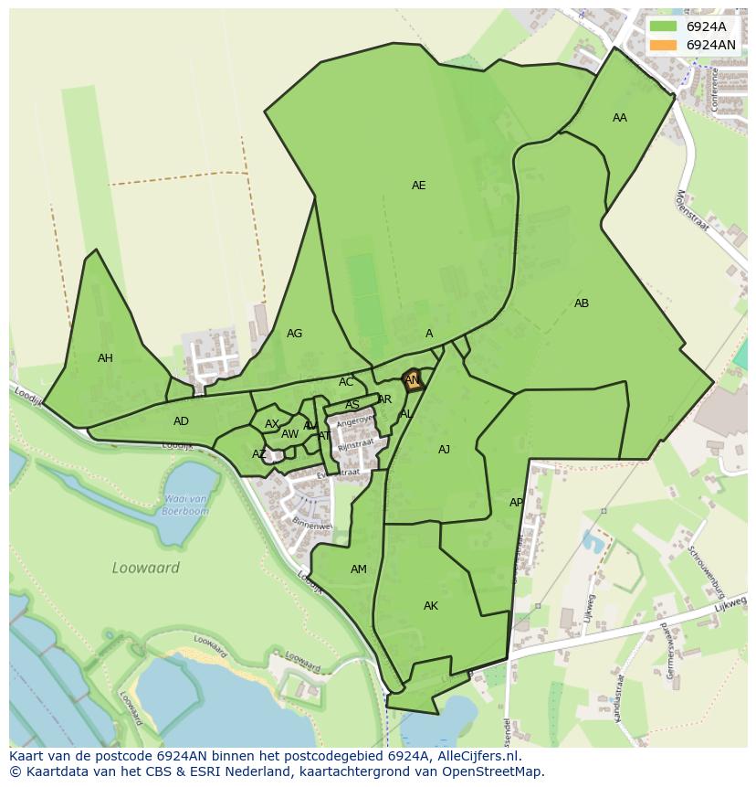 Afbeelding van het postcodegebied 6924 AN op de kaart.