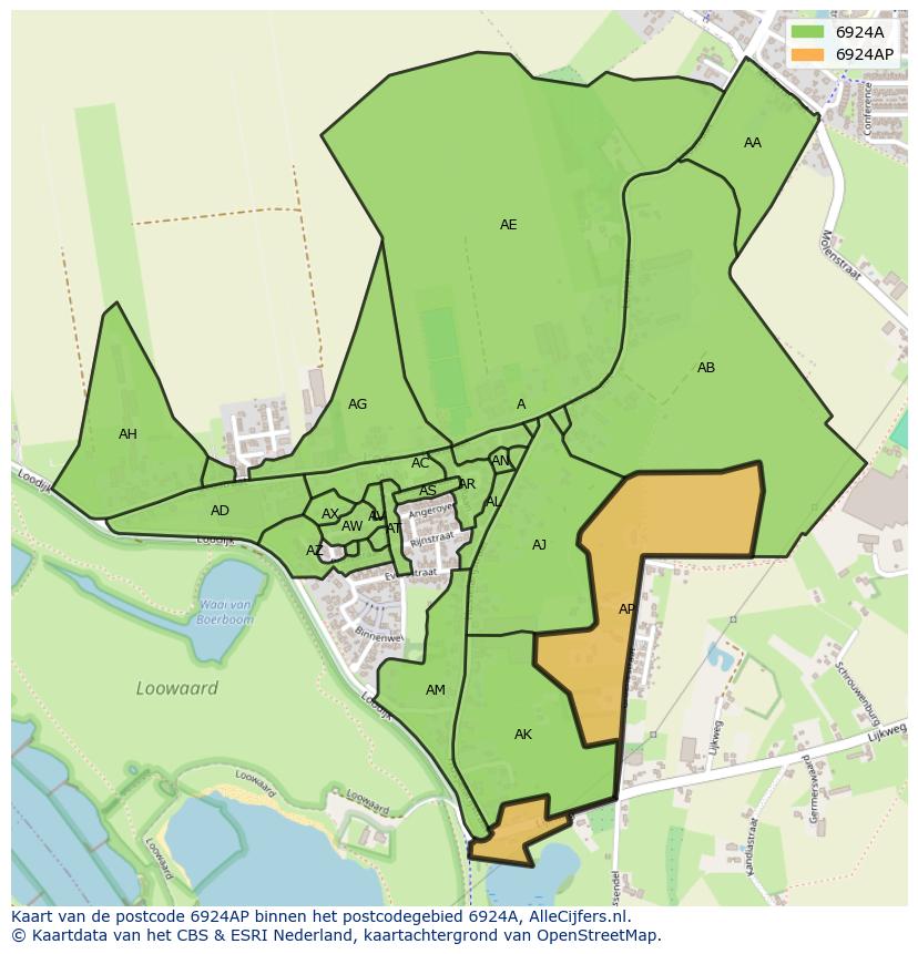 Afbeelding van het postcodegebied 6924 AP op de kaart.