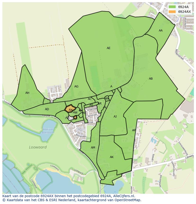 Afbeelding van het postcodegebied 6924 AX op de kaart.