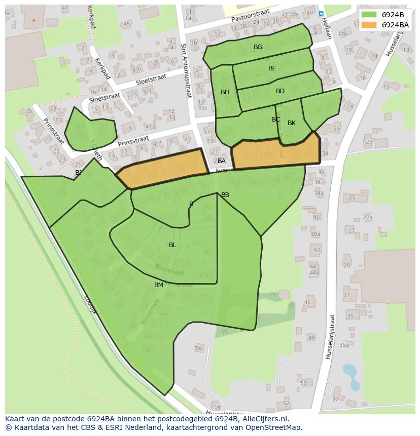 Afbeelding van het postcodegebied 6924 BA op de kaart.