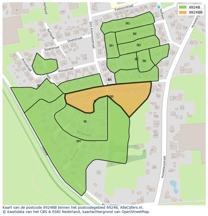 Afbeelding van het postcodegebied 6924 BB op de kaart.