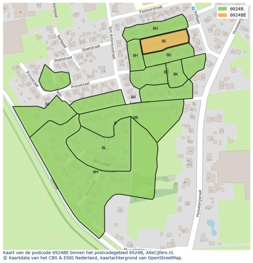 Afbeelding van het postcodegebied 6924 BE op de kaart.