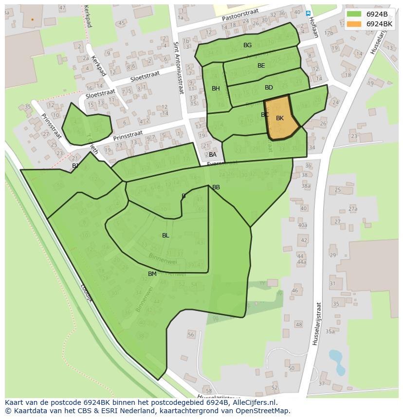 Afbeelding van het postcodegebied 6924 BK op de kaart.