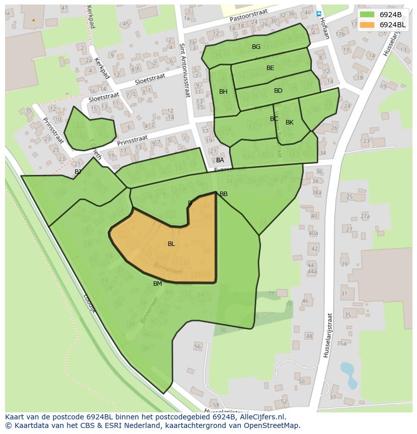Afbeelding van het postcodegebied 6924 BL op de kaart.