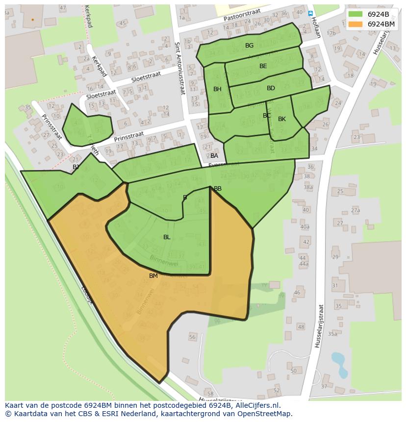 Afbeelding van het postcodegebied 6924 BM op de kaart.