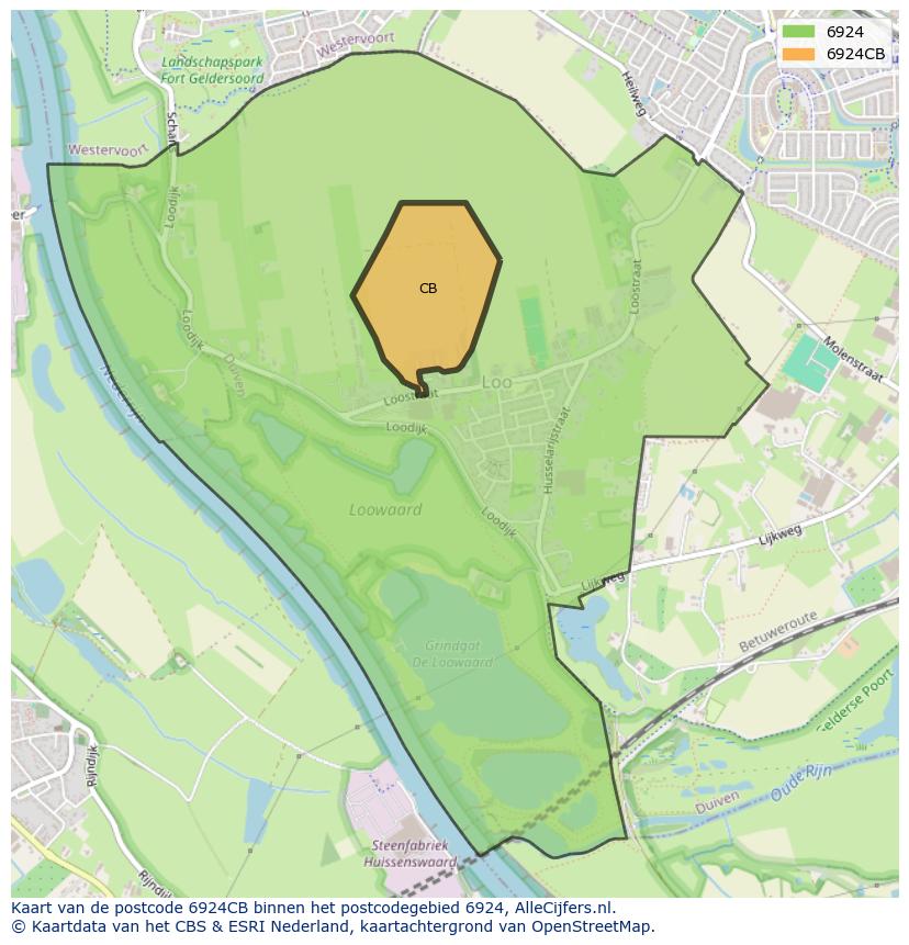 Afbeelding van het postcodegebied 6924 CB op de kaart.