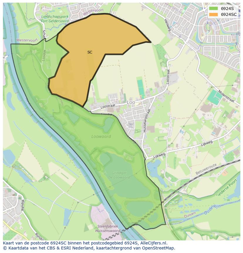 Afbeelding van het postcodegebied 6924 SC op de kaart.