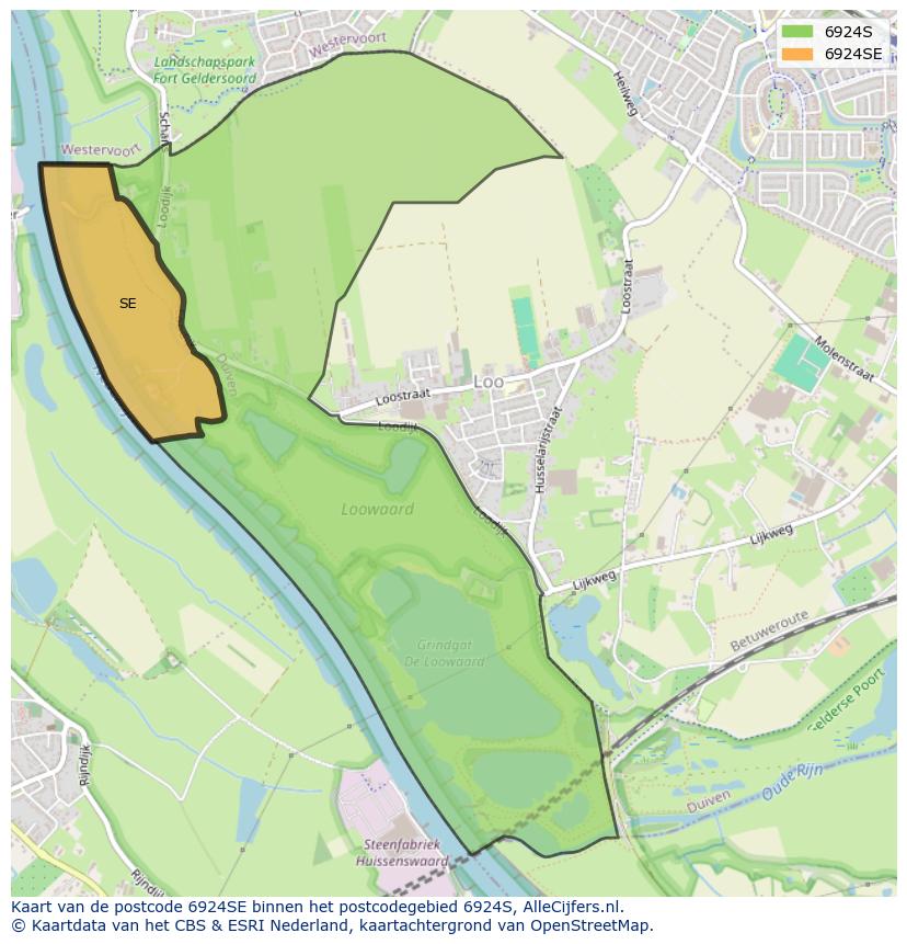 Afbeelding van het postcodegebied 6924 SE op de kaart.