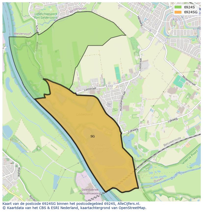Afbeelding van het postcodegebied 6924 SG op de kaart.