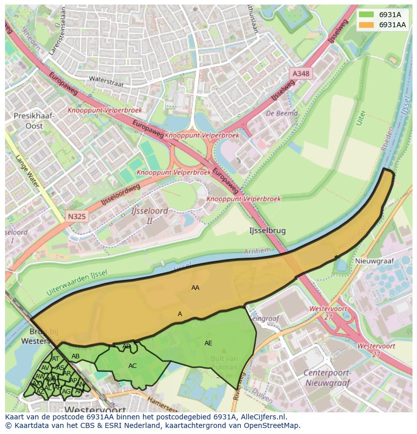Afbeelding van het postcodegebied 6931 AA op de kaart.