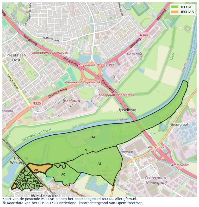 Afbeelding van het postcodegebied 6931 AB op de kaart.