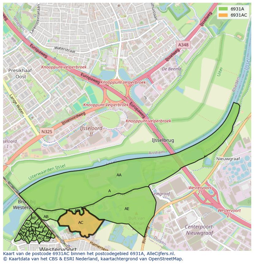 Afbeelding van het postcodegebied 6931 AC op de kaart.