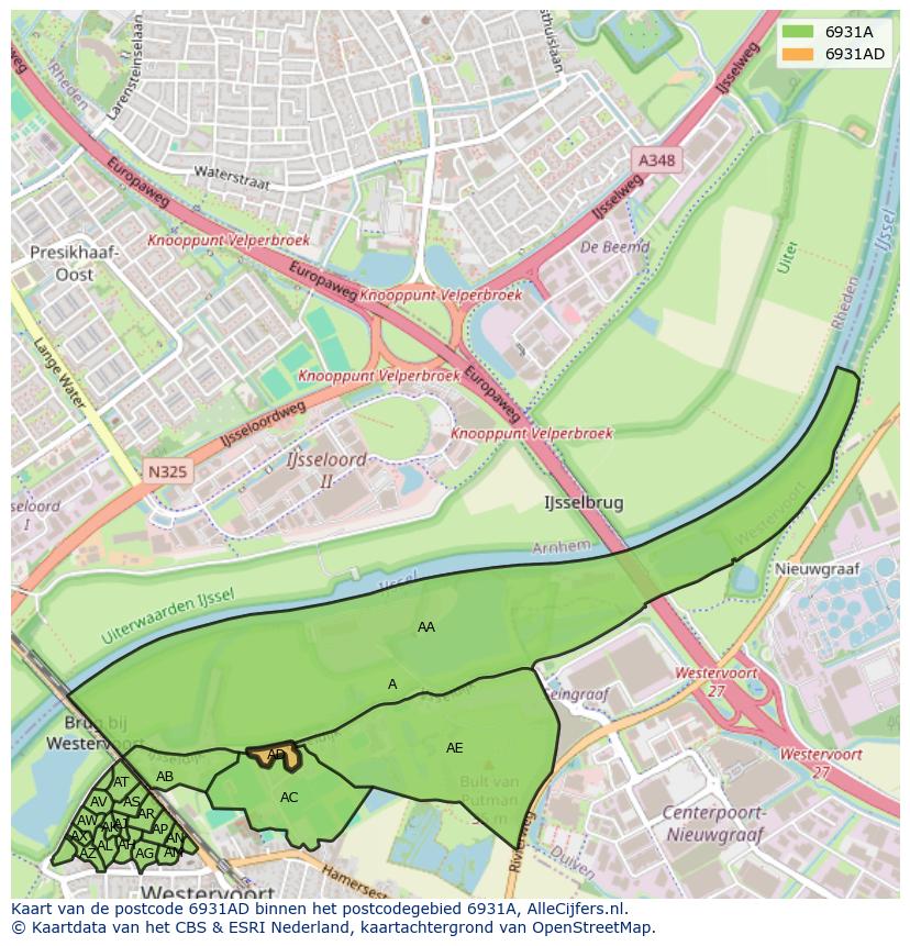 Afbeelding van het postcodegebied 6931 AD op de kaart.