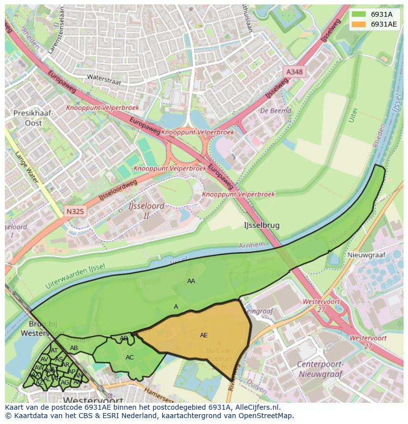Afbeelding van het postcodegebied 6931 AE op de kaart.