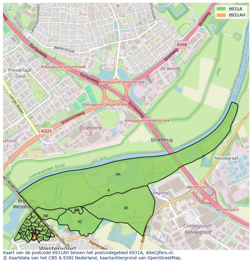 Afbeelding van het postcodegebied 6931 AH op de kaart.