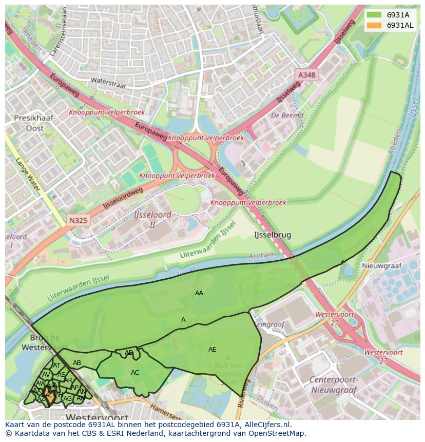 Afbeelding van het postcodegebied 6931 AL op de kaart.
