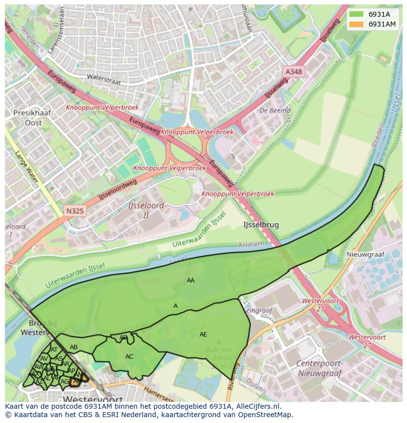 Afbeelding van het postcodegebied 6931 AM op de kaart.