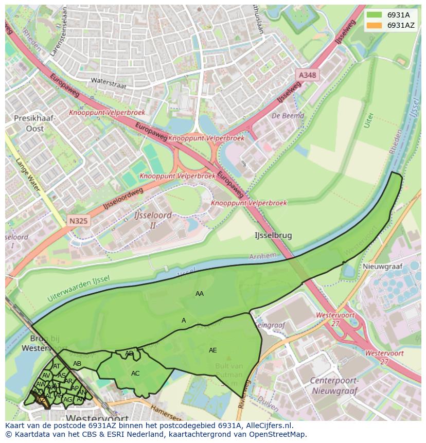 Afbeelding van het postcodegebied 6931 AZ op de kaart.