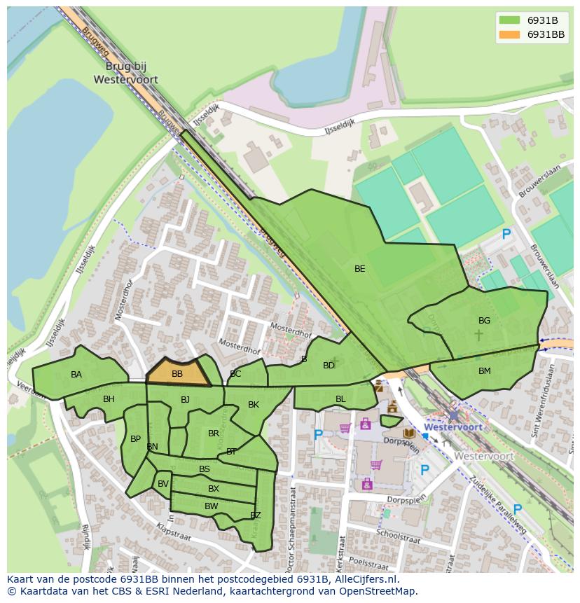 Afbeelding van het postcodegebied 6931 BB op de kaart.