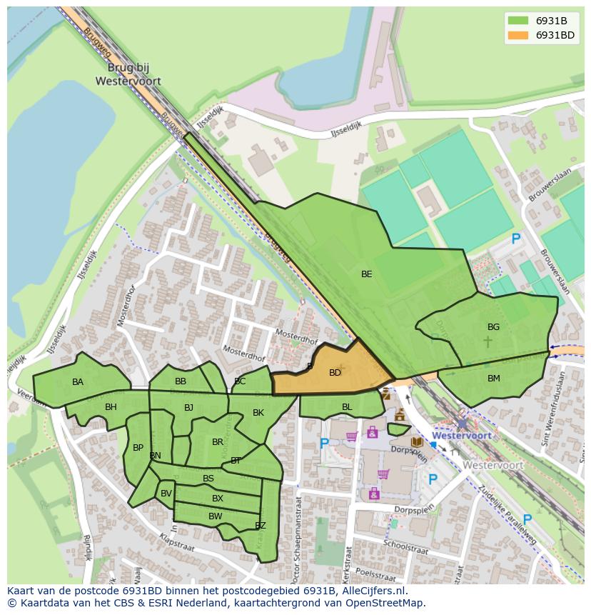 Afbeelding van het postcodegebied 6931 BD op de kaart.