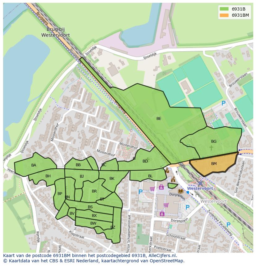 Afbeelding van het postcodegebied 6931 BM op de kaart.