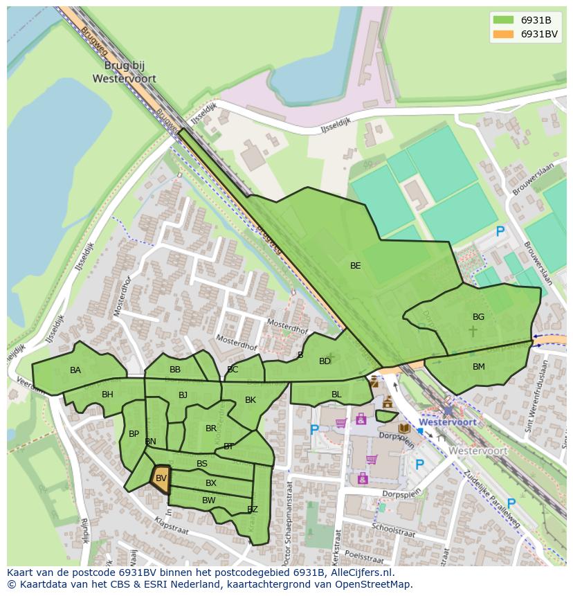 Afbeelding van het postcodegebied 6931 BV op de kaart.