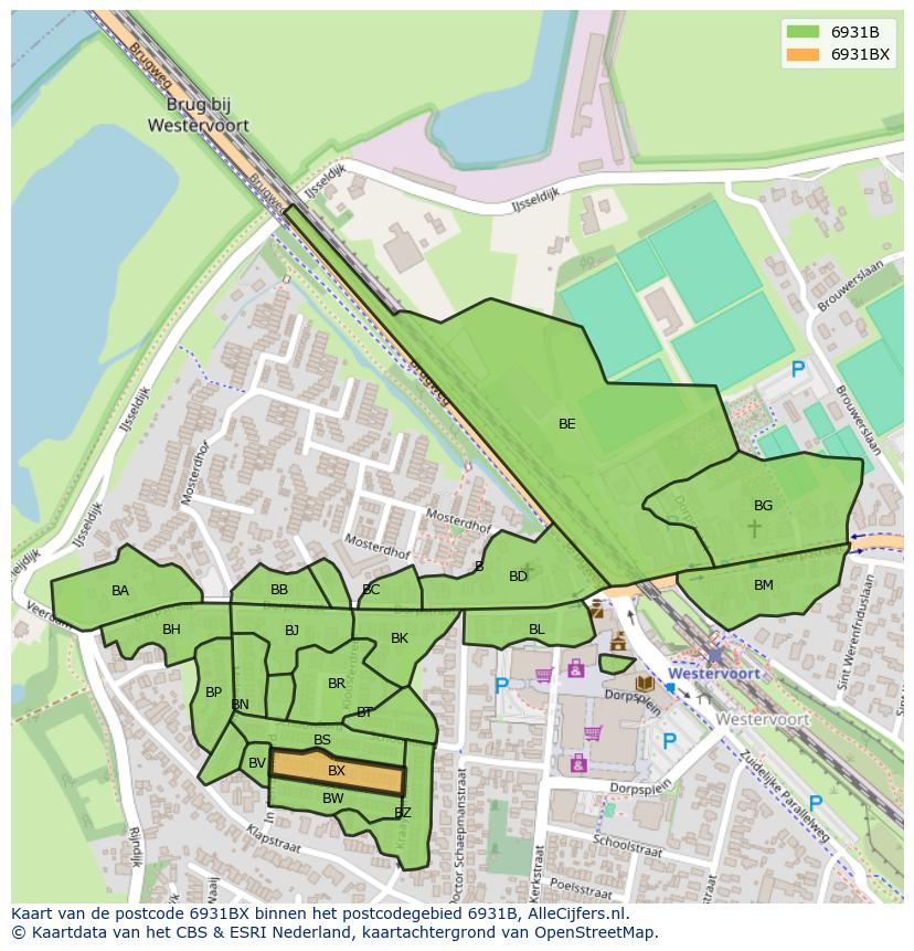 Afbeelding van het postcodegebied 6931 BX op de kaart.