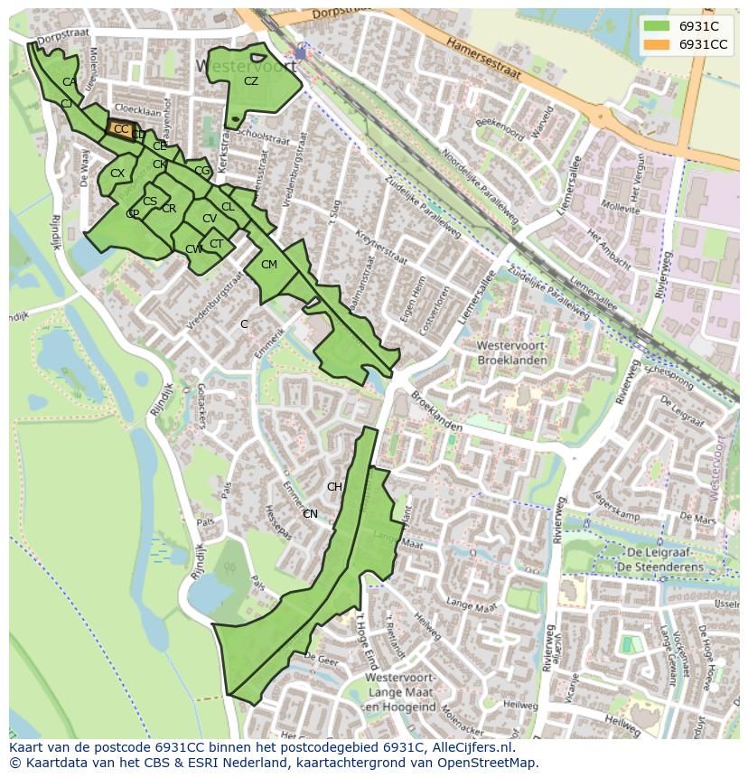 Afbeelding van het postcodegebied 6931 CC op de kaart.