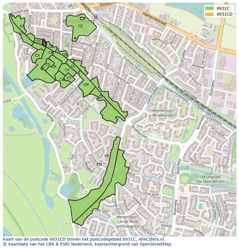 Afbeelding van het postcodegebied 6931 CD op de kaart.