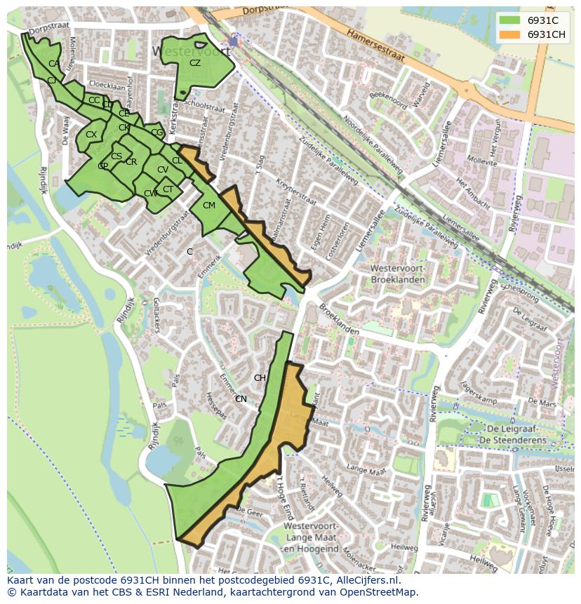 Afbeelding van het postcodegebied 6931 CH op de kaart.