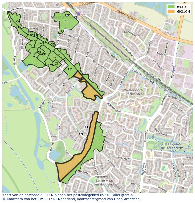 Afbeelding van het postcodegebied 6931 CN op de kaart.