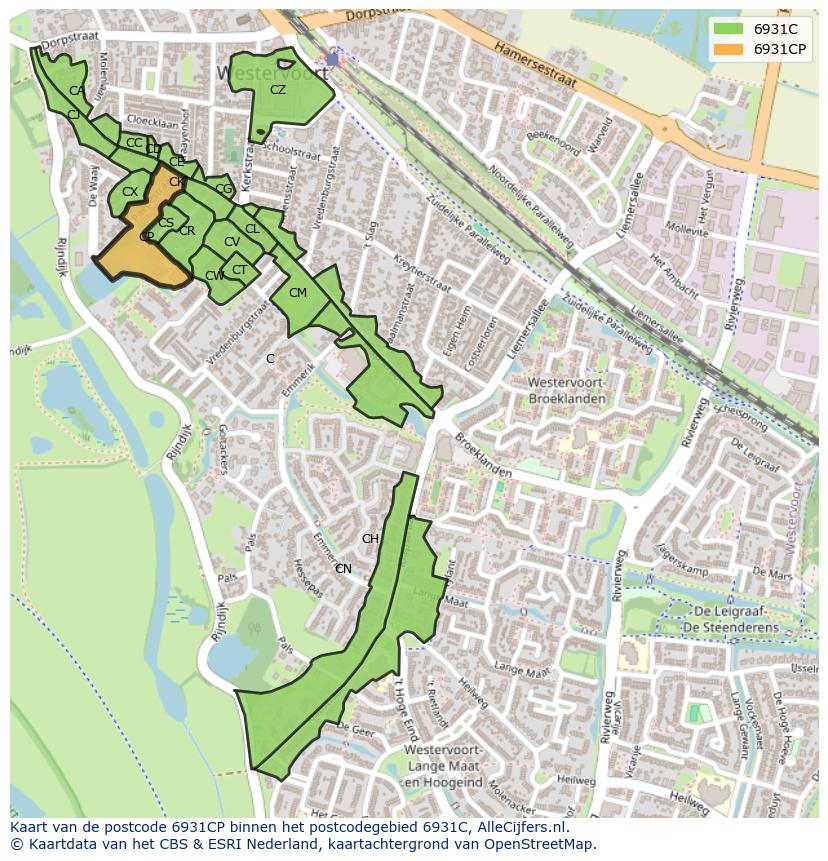 Afbeelding van het postcodegebied 6931 CP op de kaart.