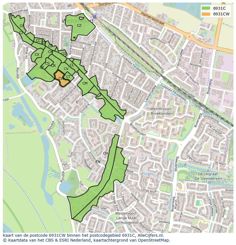 Afbeelding van het postcodegebied 6931 CW op de kaart.