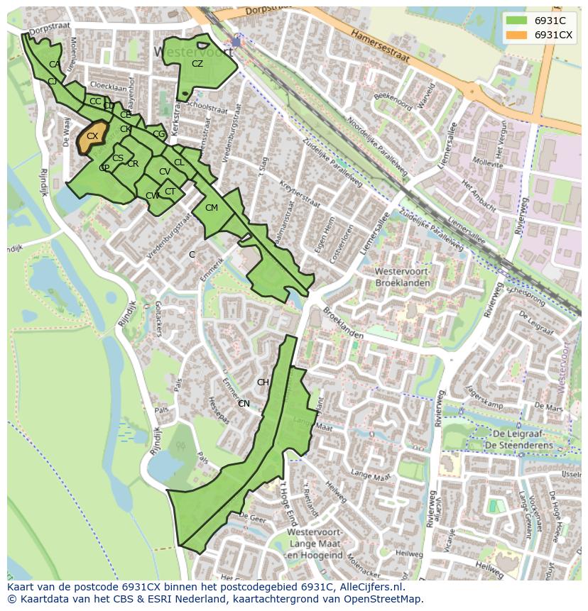 Afbeelding van het postcodegebied 6931 CX op de kaart.